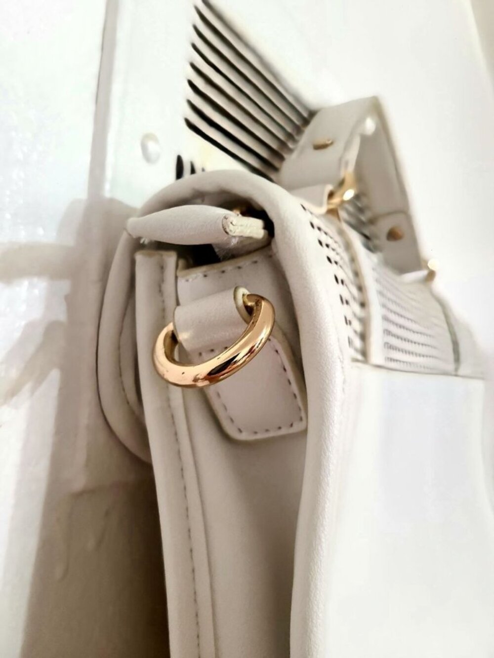 White Perforated Handbag - Picture 4 of 6
